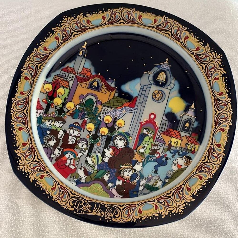 Bjorn Wiinblad for Rosenthal 1988 We Heard The Bells Christmas Plate Collectible